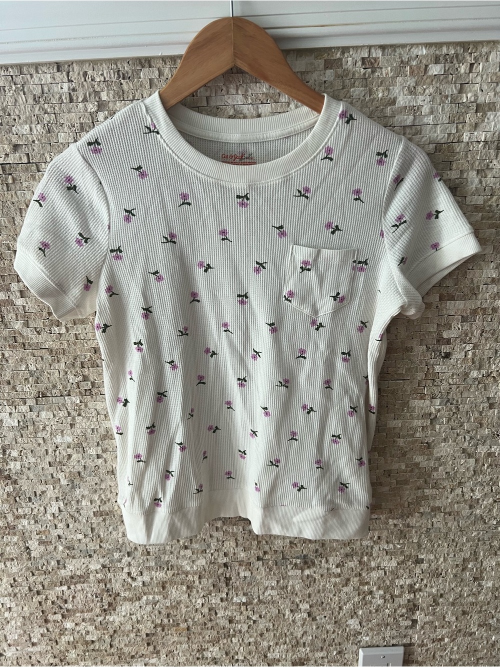 Girls' Short Sleeve Floral Waffle T-Shirt - Cat & Jack™ Cream XL